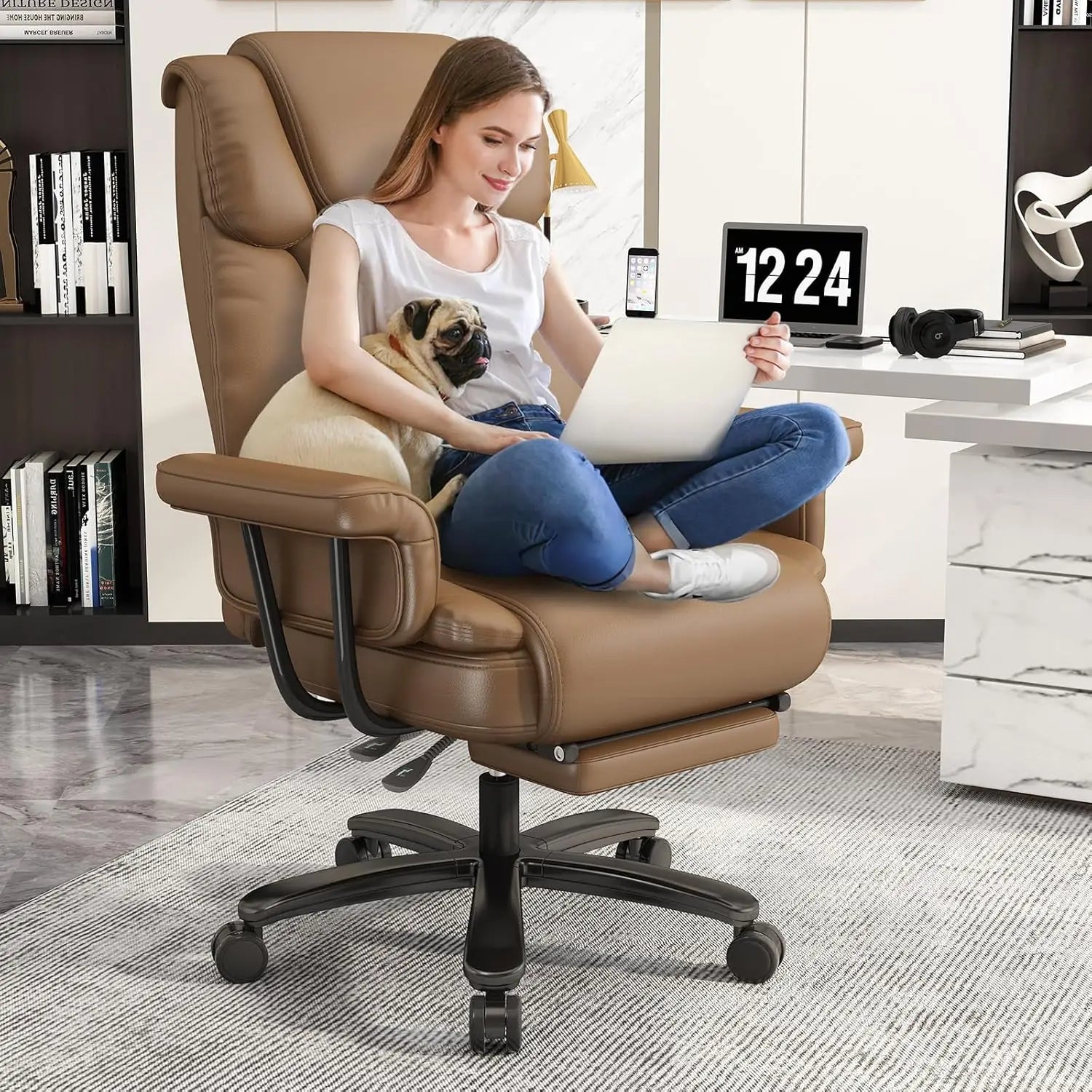 Criss Cross Chair with Wheels, 160°Big and Tall Reclining Office Desk Chair with High Back, Wide Seat, Arms, Footrest,...