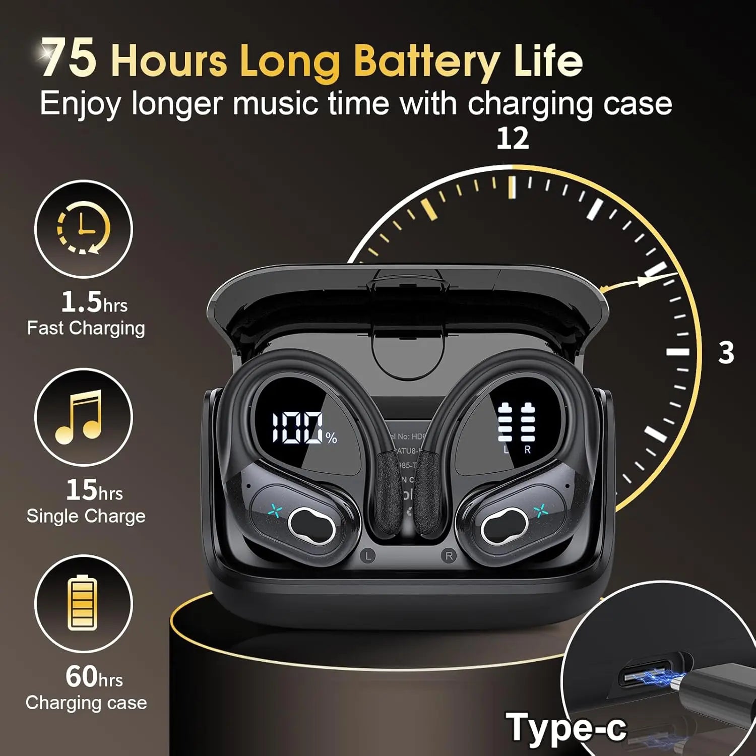 TWS Sports Earbuds Bluetooth 5.4 HIFI Bass Wireless Headphones LED Touch Hands-free Earphone Noise Cancelling Waterproof...