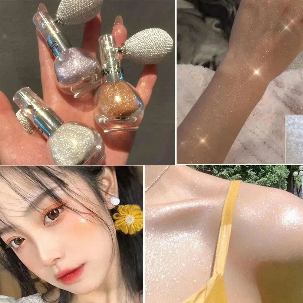 Glitter High Gloss Body Diamond Shimmering Spray Powder Highlight Powder Makeup for Facial and Body Skin Hair Clothes Cosmetics