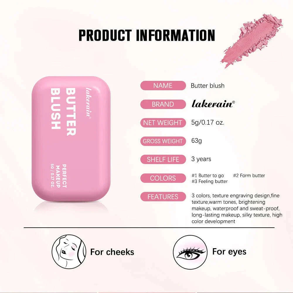 Butter Blush Single Color Matte Natural Cheek Tint Waterproof Face Contouring Cosmetics Blush Powder Face Soft Female Makeup