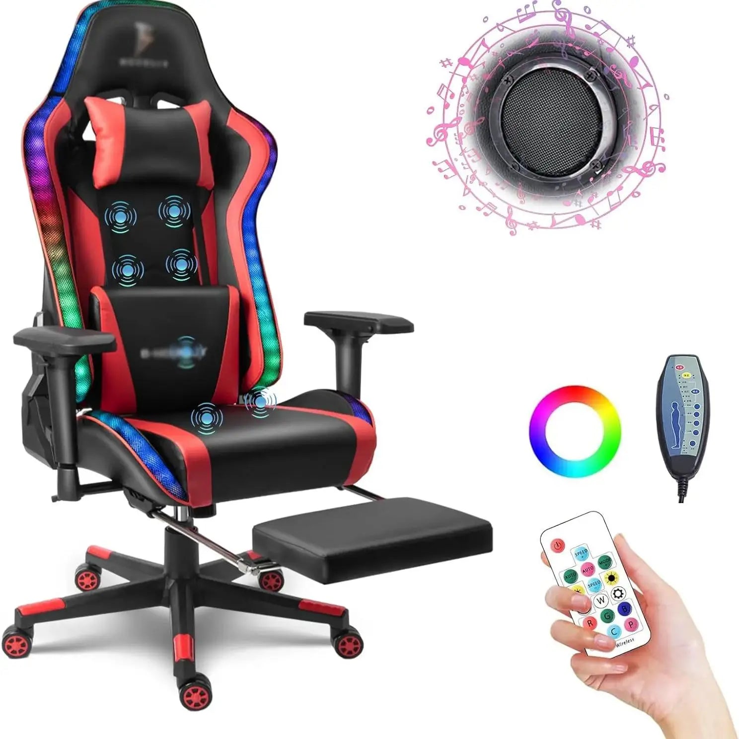 Gaming Chair with Speakers Video Game Chair PU Leather Recliner Computer Chair Swivel E-Sports Chair with Armrest