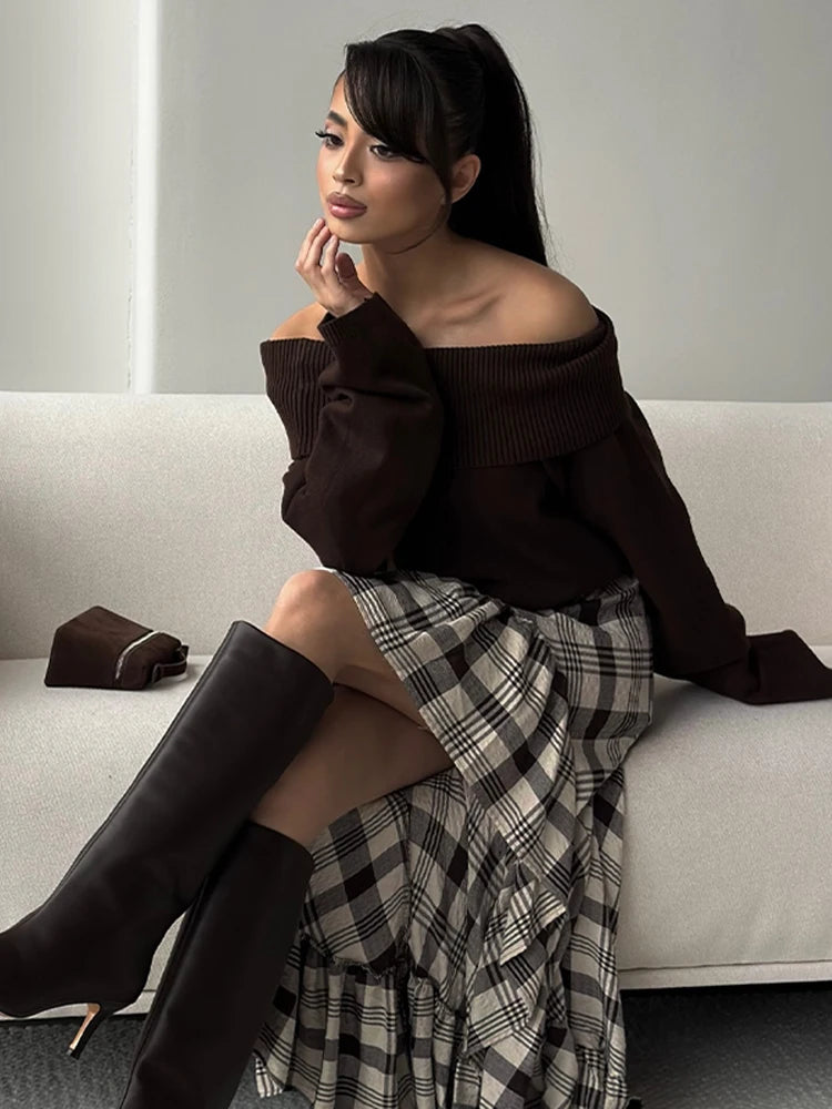 Fashion Black White Plaid Skirt Women Ruff Irregular High Waist Loose Skirts Female Spring New Chic Casual Holiday Streetwear - Kimlud