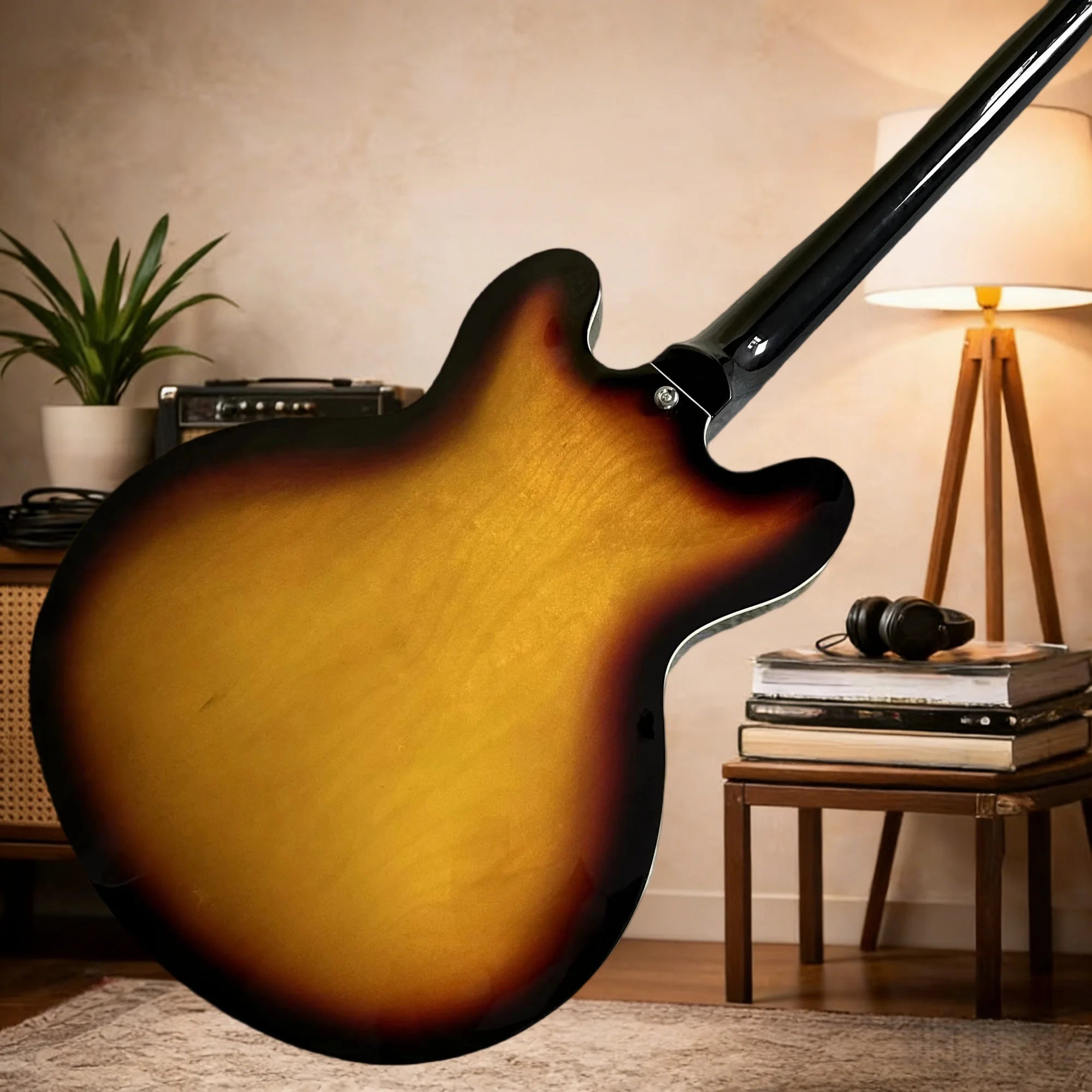 Sunset 335 Electric Guitar Rosewood Neck Maple Body Home Sing-Along with Accompanimen Half Hollow Design Free Shipping |...