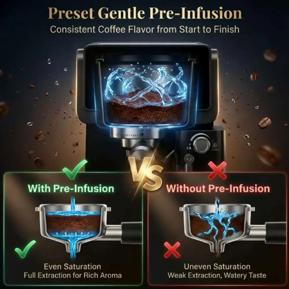 Automatic Espresso Coffee Machine 20Bar Milk Frother Touch Screen Pre-Infusion Latte Cappuccino Maker 6 Modes | Kimlud...