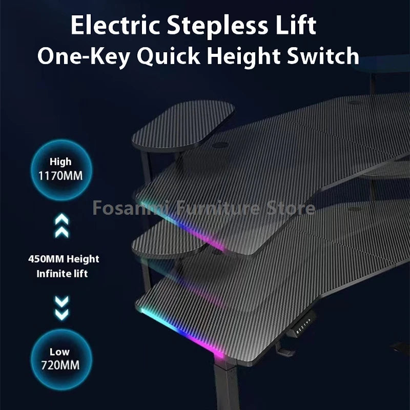 Ergonomic Motorized Computer Table Height Adjustable Electric Sit-Stand Black Gaming Desks Gamer Standing Desk for Home Office