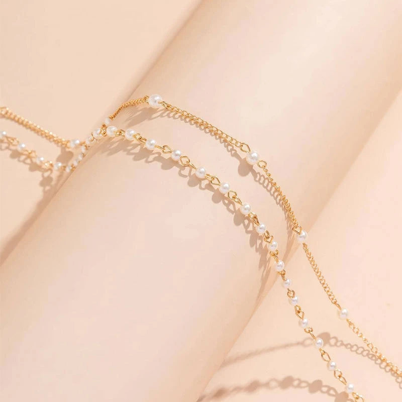 Fashionable Double Layer Imitation Pearl Chain Waist Chain for Women Minimalist Sexy Sequin Link Chain Belly Chain Beach Jewelry - Kimlud