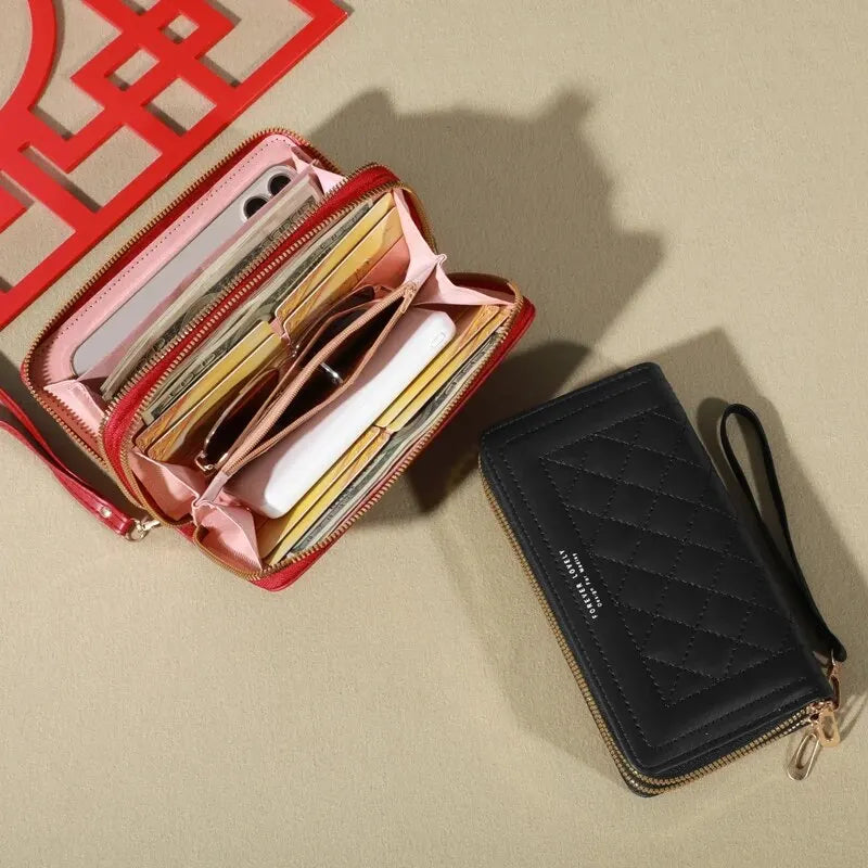 Long Women's Wallet Female Purses Tassel Coin Purse Card Holder Wallets Double Zipper Pu Leather Clutch Luxury Money Phone Bag