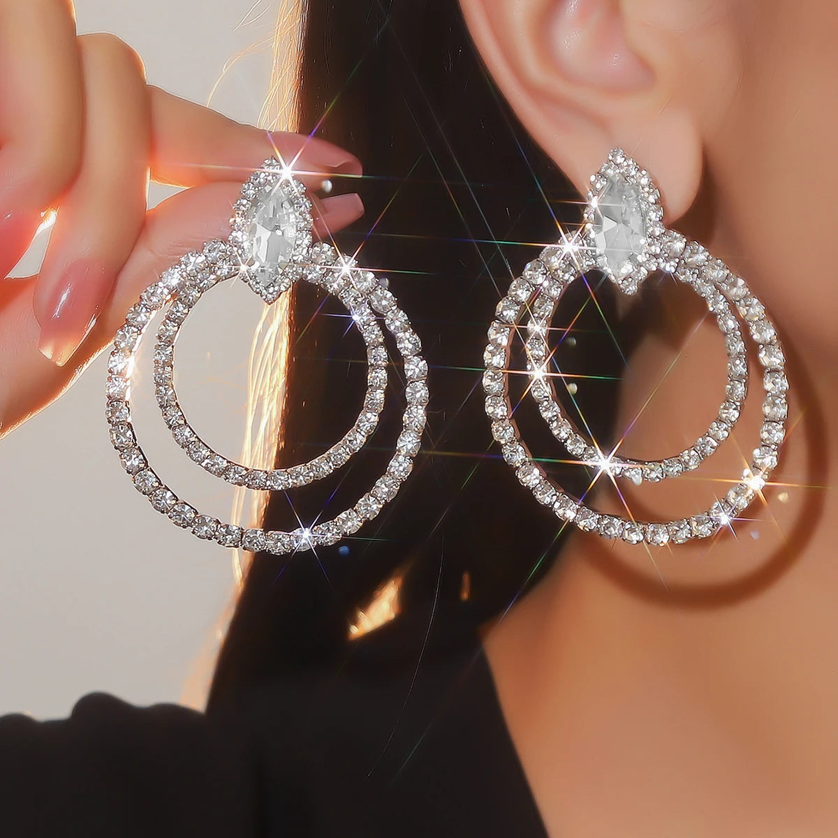 Silver Rhinestones Earrings for Women Sparkly Long Linear Dangle Earrings Dangle Tassels Statement Earrings Bridal Wedding