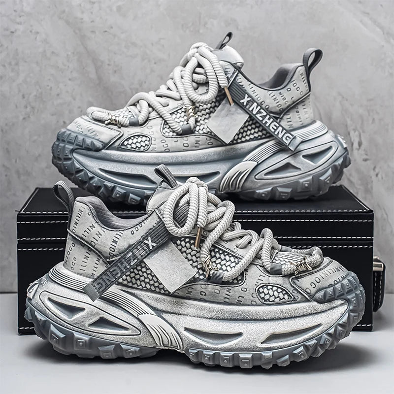 Chunky Sneakers Mens Original Designer Sports Shoes Fashion Casual Leather Fabric Breathable Height Increased Platform Gym Shoes