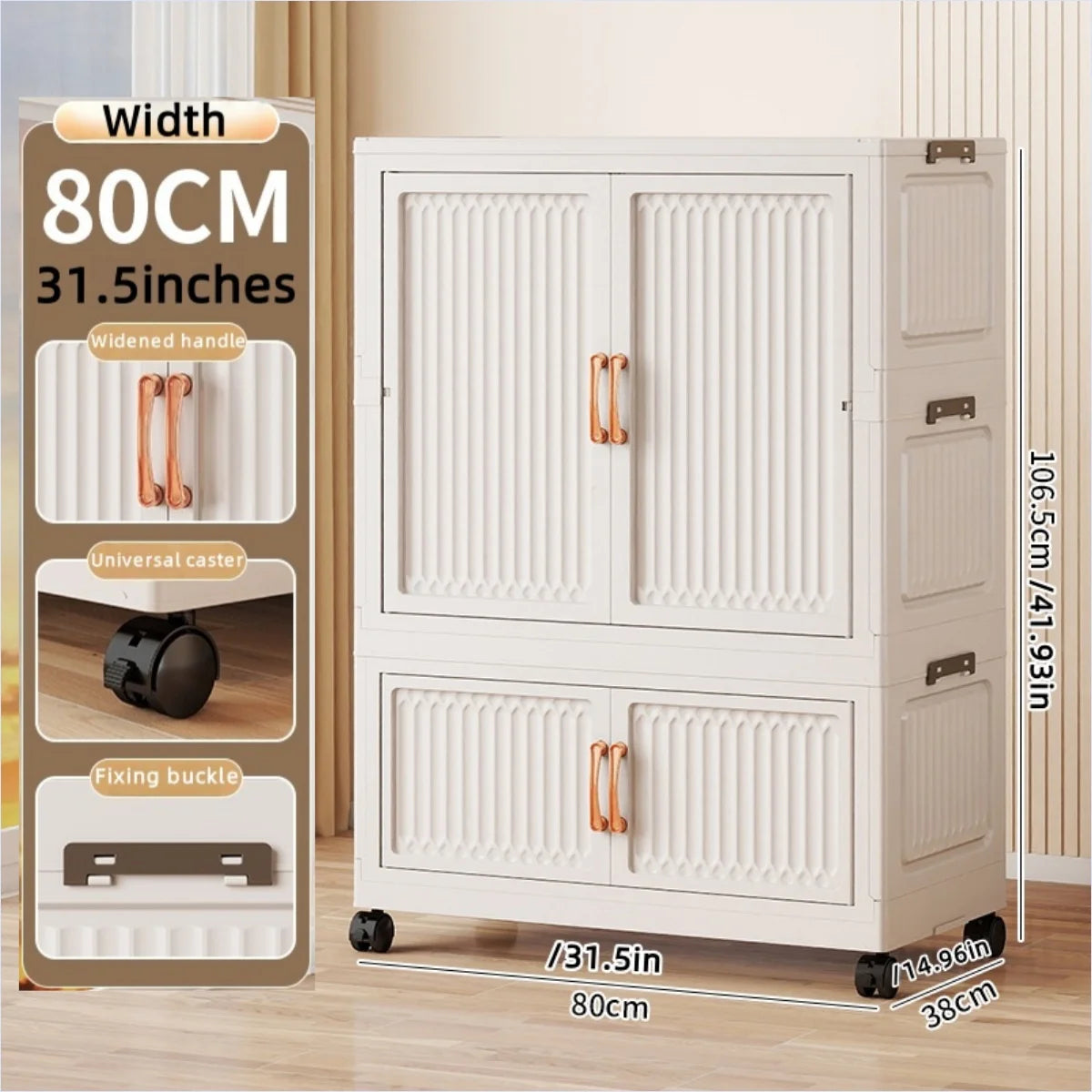 80cm no-installation folding storage cabinet, bedroom children's wardrobe, multi-layer storage box with wheels - Kimlud