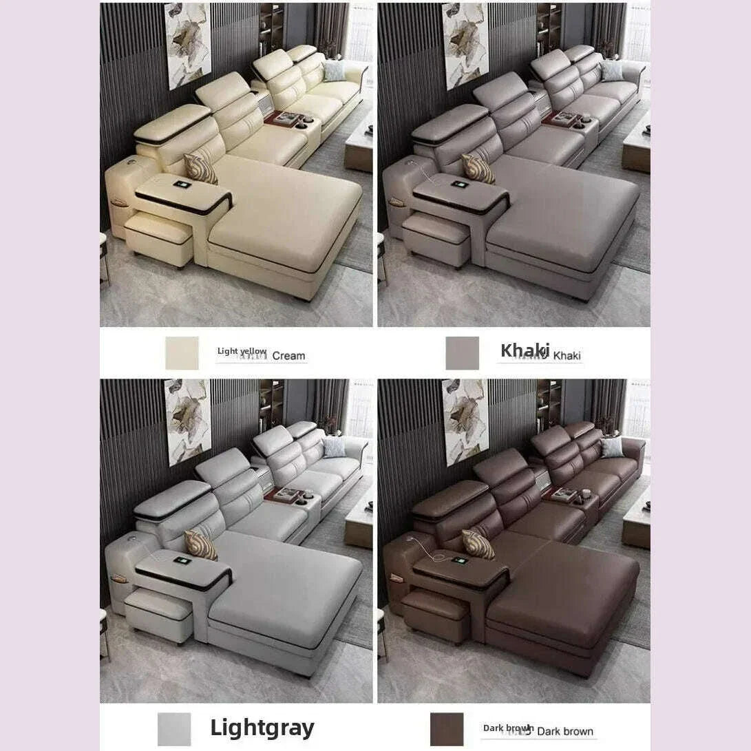Large Apartment Chaise Leather Sofa Combination Set Modern Light Luxury Living Room Sofas Creative Office Comfortable Large Sofa