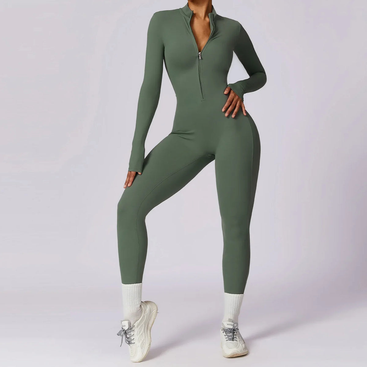 Yoga Jumpsuit Women Seamless Sports Zipper Jumpsuit Set Gym Long Sleeve Fitness Suit Elastic Gym Workout Bodysuit Athletic Wear - Kimlud