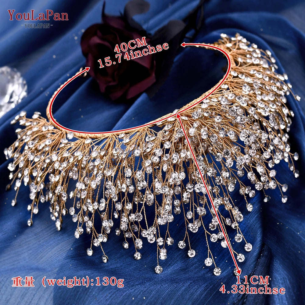 YouLaPan HP193P Wedding Headwear Necklace Earrings Jewelry Set Bride Headbands Rhinestone Headpiece Bridal Tiaras and Crowns