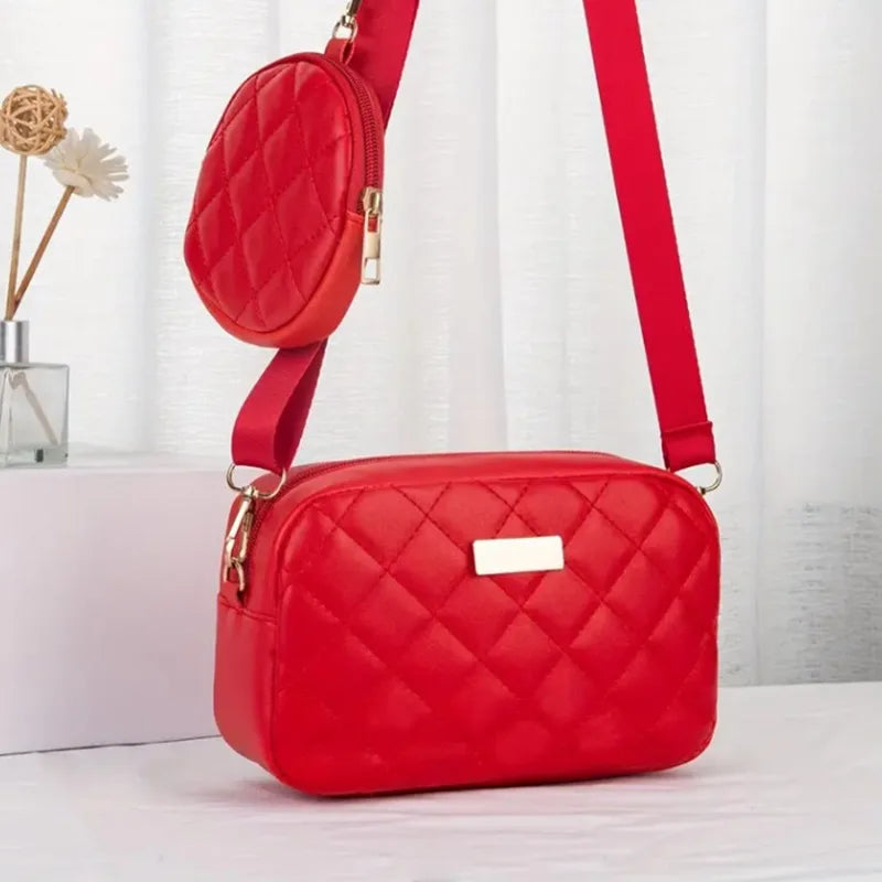 Two Piece Set Chic Quilted Women Crossbody Bag with Detachable Mini Purse Fashion Shoulder Bag for Women Casual Daily Ladies Bag - Kimlud