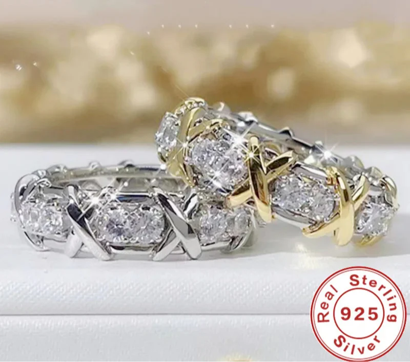 Luxury 925 Sterling Silver Ring Interlaced With Aaa Zircon Crystal Ring For A Woman'S Engagement Jewelry Gift 2 Color Choices