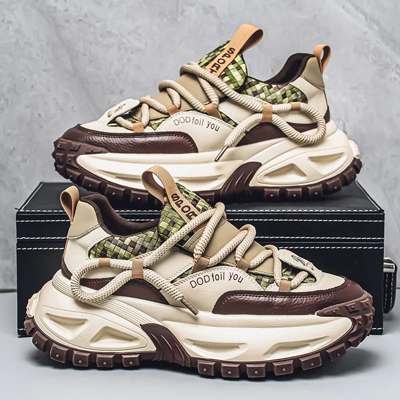 Chunky Sneakers Mens Original Designer Sports Shoes Fashion Casual Leather Fabric Breathable Height Increased Platform Gym Shoes