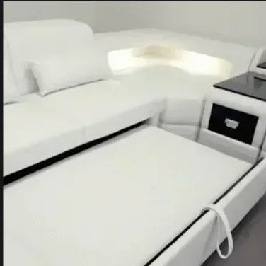 Modern LED Lighted Sofa Set with Recliner, Adjustable Headrest & Console | Luxury Leather Sectional Couch | Futuristic Furniture - Kimlud