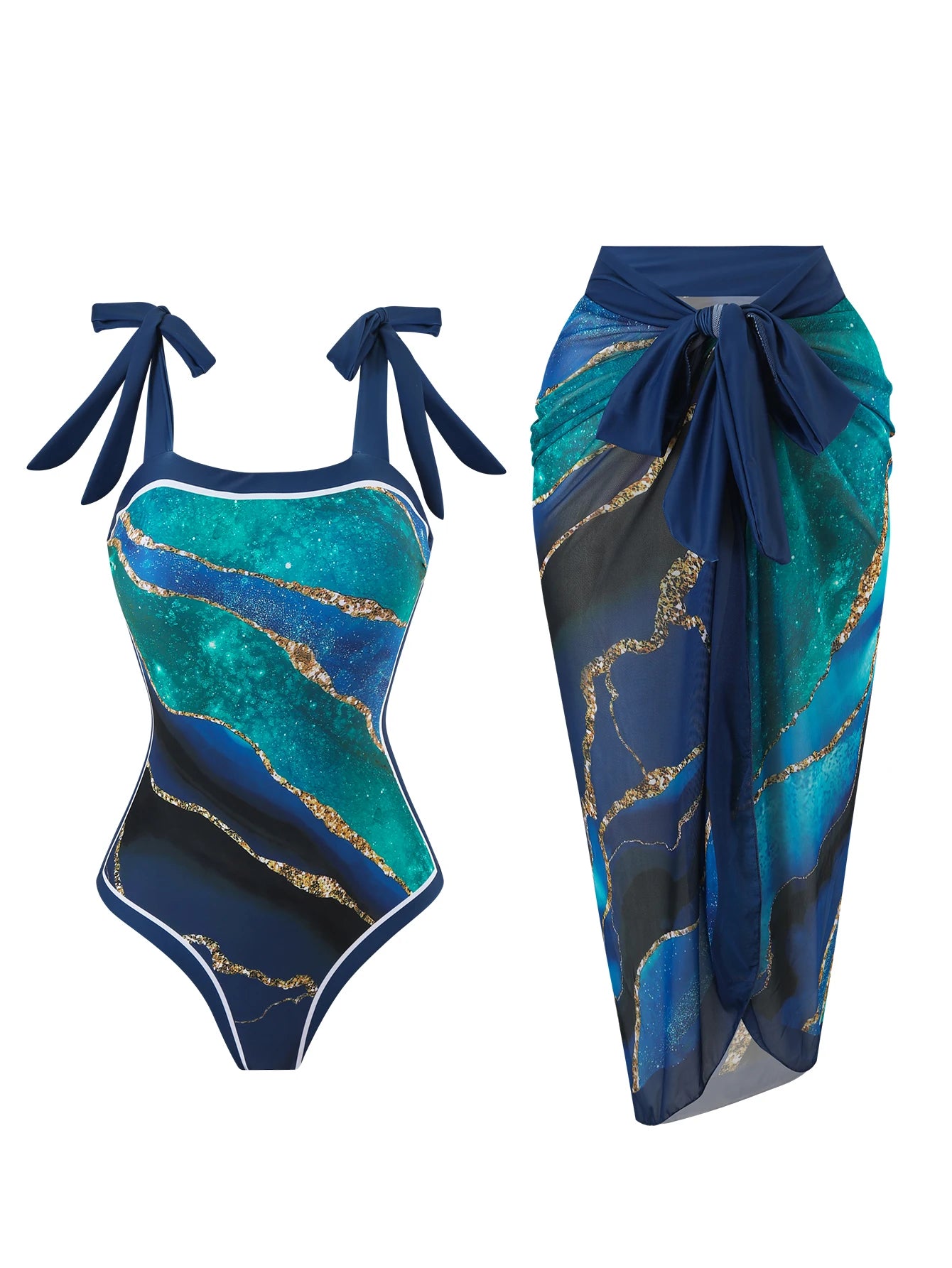 Summer New Custom-Made Digital Printed One-Piece Bikini Swimsuit for Women Conservative Sun Protection One-Piece Gauze Skirt 2-Piece - Kimlud