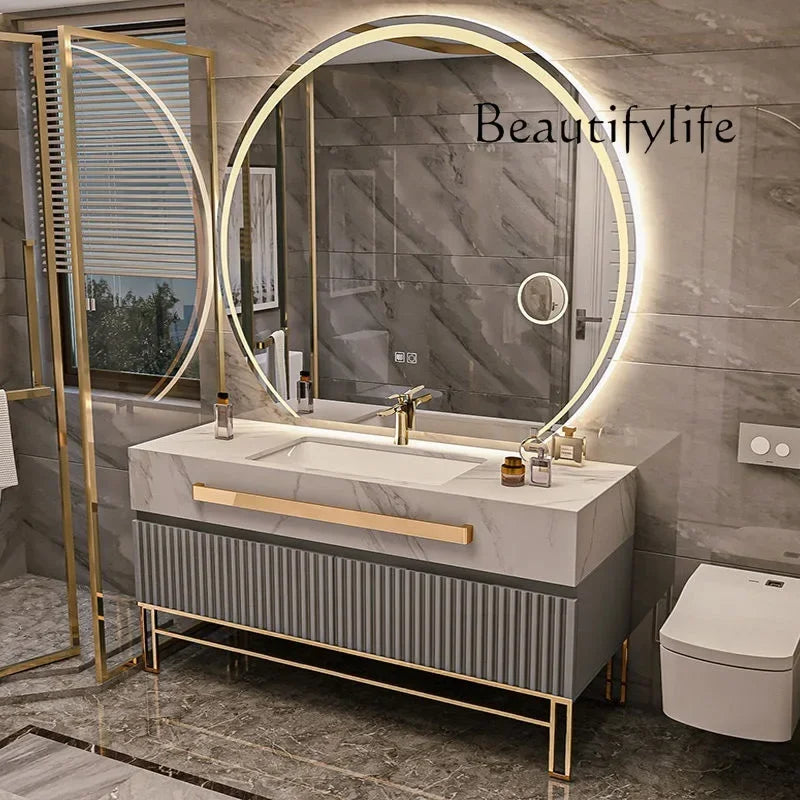 O Single/Double Sink Bathrooms Vanity Luxury Bathroom Cabinet Combination Rock Slab Smart LED Light Cabinet Bathroom...