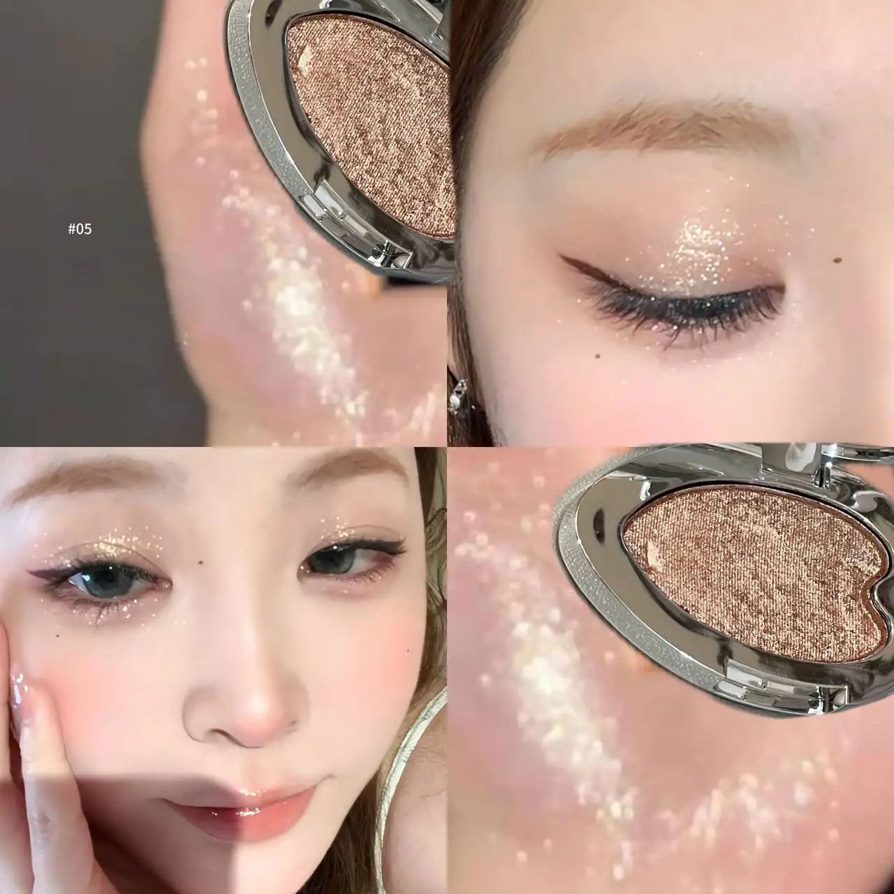 Pearlescent Blue Metallic Eyeshadow Palette Punk Smoky Purple Mashed Potato Waterproof Shimmer Glitter Heart-shaped Eye...