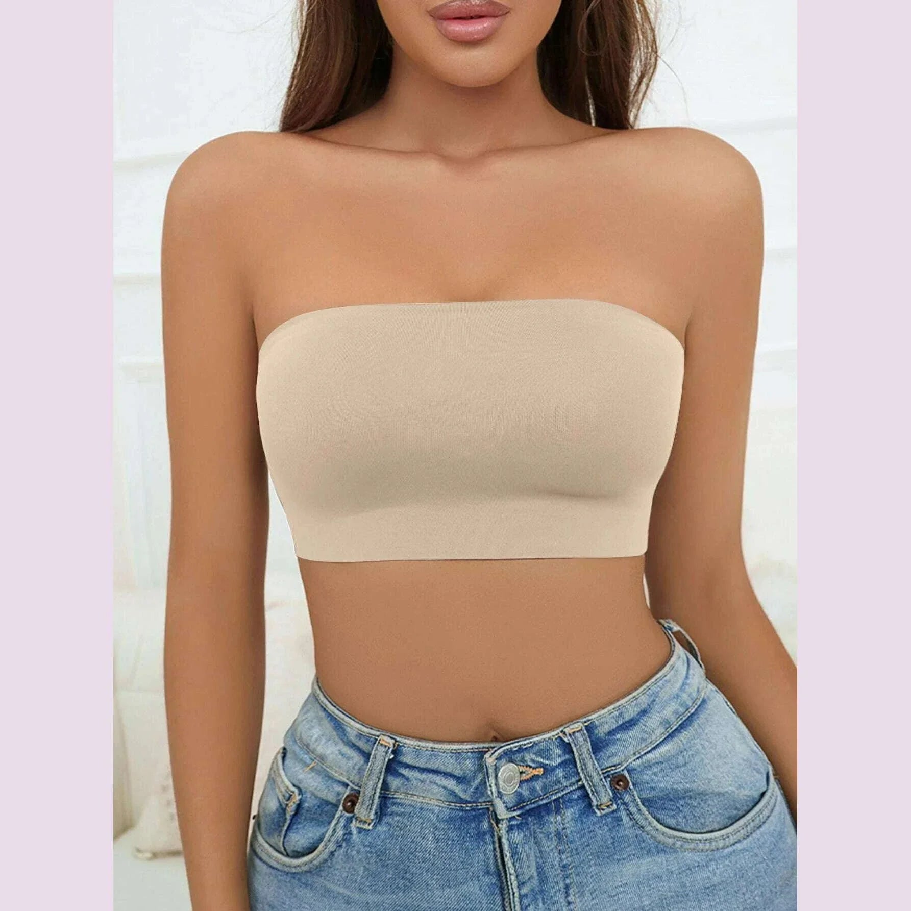 Varsbaby Women Tube Strapless Bra Chest Wrap Bandeau Unlined Seamless Breathable Comfortable Underwear Tops