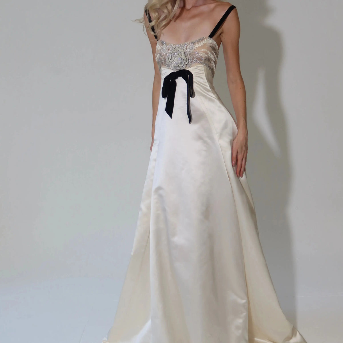 Ofherown Ivory Satin Evening Gown for Women Crystal Beaded Corset Bow A-Line Formal Gala Prom Dress 2026