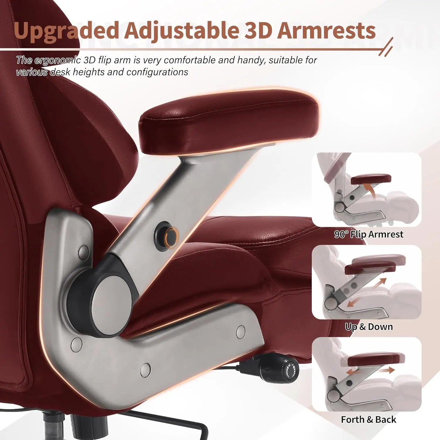 Big & Tall Office Chair, 700lbs Heavy Duty, Adjustable Lumbar, 3D Arms, High Back Executive Chair