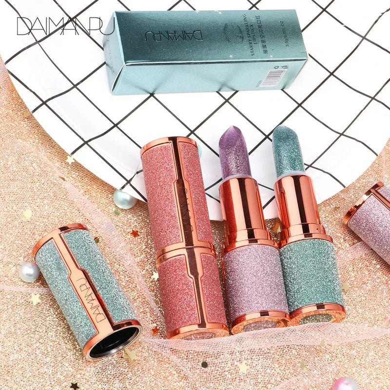 Diamond Temperature Color Changing Glitter Lipsticks Waterproof Longlasting Moisturizing Velvet Matte Lip Tint Sexy Lips...
