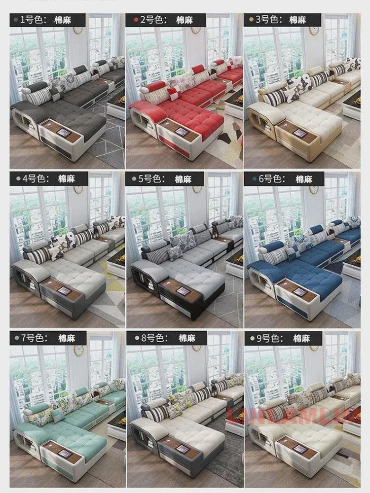 Linlamlim U-Shaped Sectional Fabric Sofa Set - Modern Living Room Furniture with Storage, Built-in Side Table, USB, and...