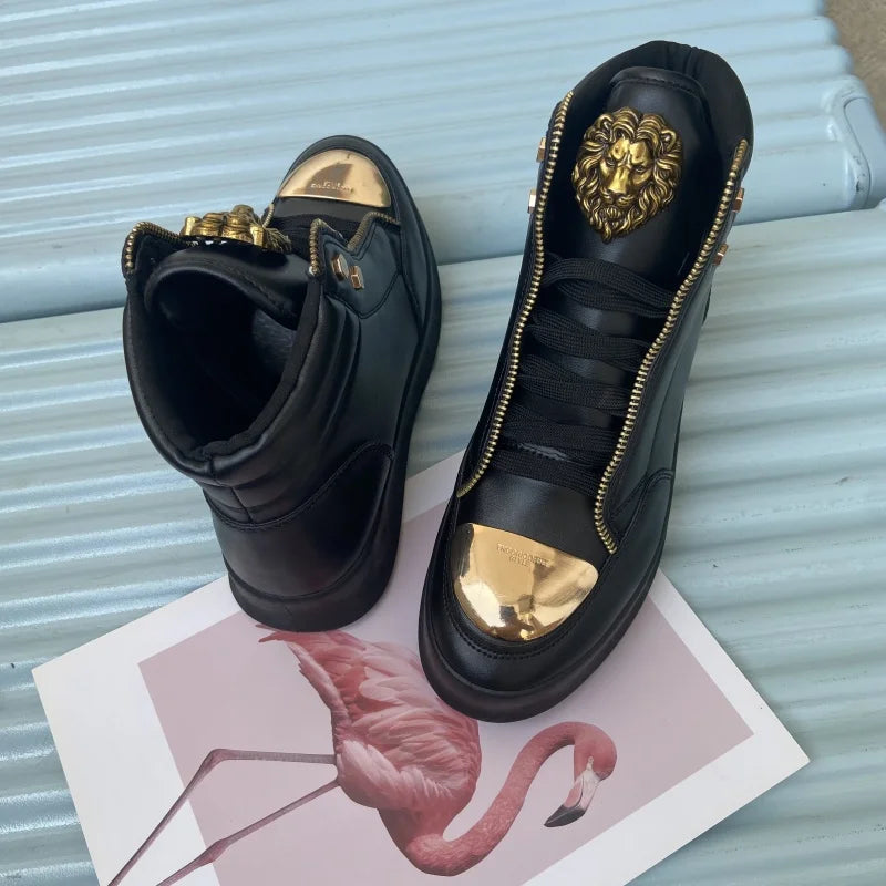 Zip decoration casual sneaker designer shoes for man luxury brand trainers running shoes high top sports casual ankle boots men - Kimlud