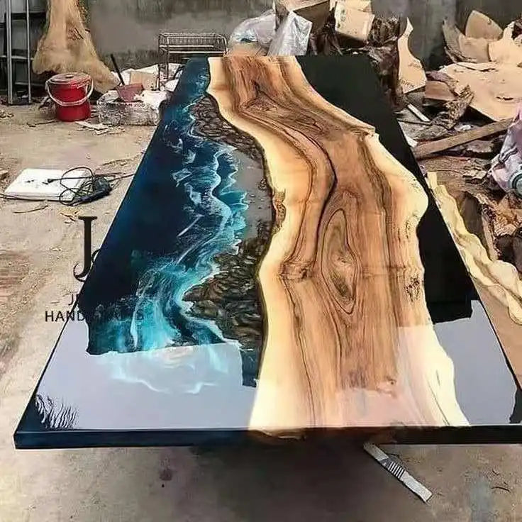 Wholesale Dining Room Furniture Restaurant Solid Walnut Wood Kitchen Epoxy Resin Slab River Dining Table Top