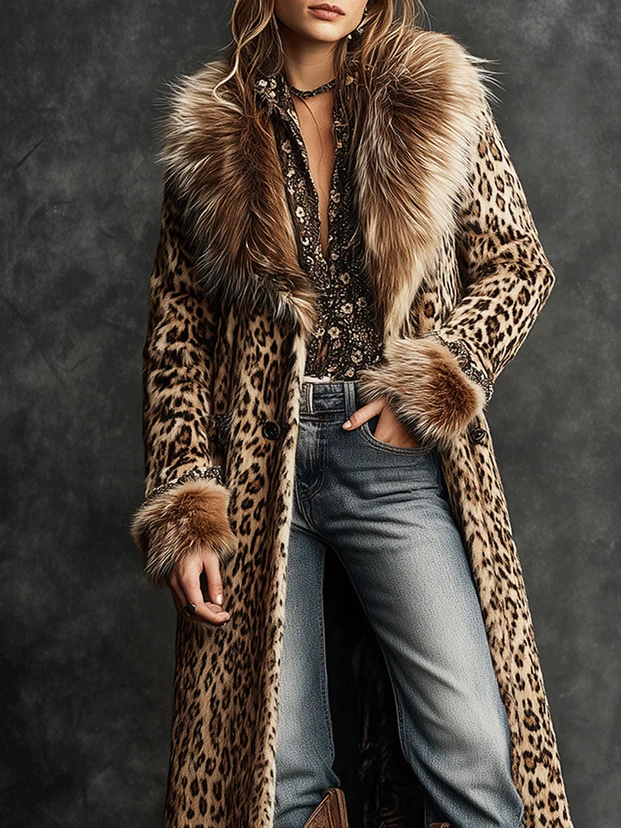 Daily Brown Turndown Collar Long Sleeve Contrast Vintage Faux Fur Coat | Kimlud Premium Shirt