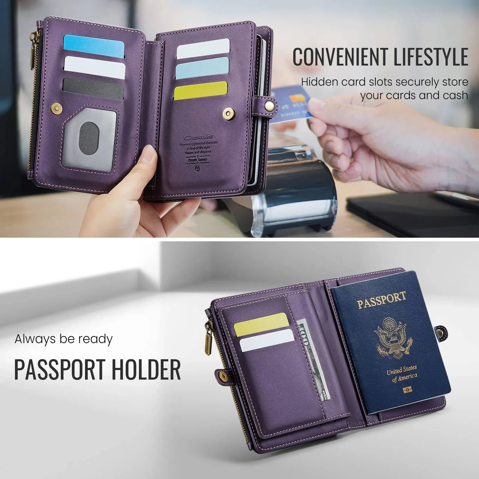 Passport Holder for Travel, Passport Case Wallet With Strap Wristlet and Zipper Wallet for Men Women Gold | Kimlud Mid...