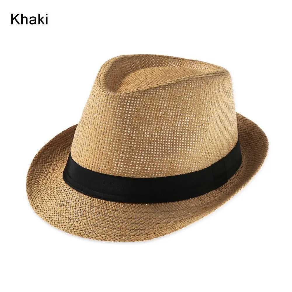 Unisex Fashion Beach Sun Cap Summer Wide Brim Straw Panama Cap Casual Jazz Dress Hat Cowboy Fedora Hat Gangster Cap