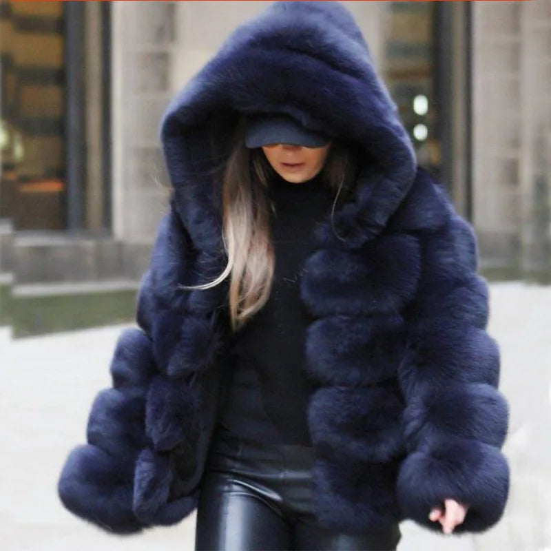 Women Hooded Thick Jackets Fur Faux Solid Zipper Coat Long Sleeve Cardigan Spliced Hoodies Warm Streetwear Coats Winter