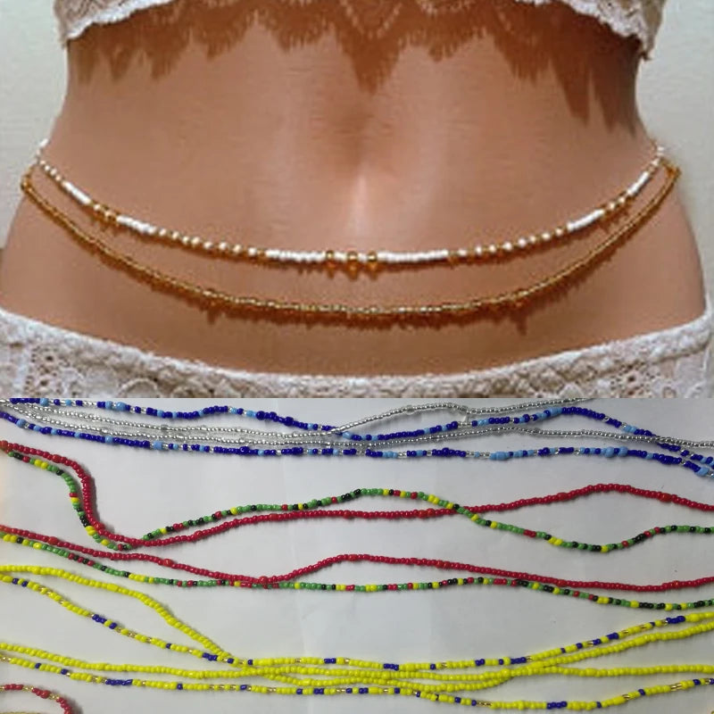 Double Strand Waist Beads, Body Jewelry, Belly Beads, Bead Jewelry, Belly Chains, Elastic Waist Chain, Body African Waists Bead