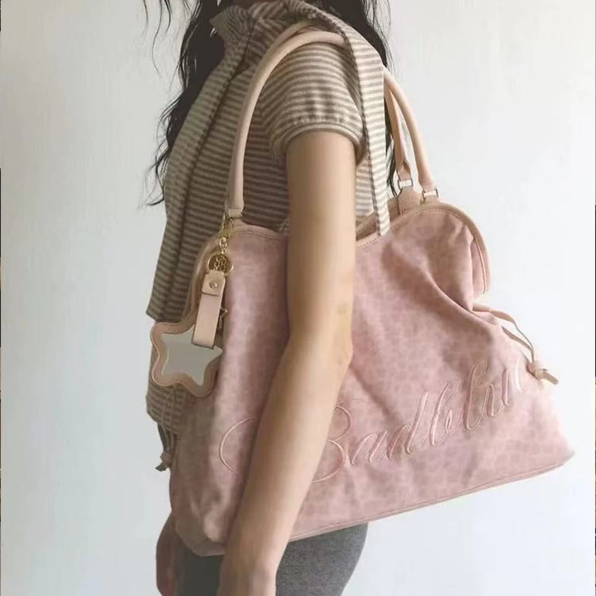 Y2K BadBlue Embroidered Leopard Print Tote Bag Large Capacity Shoulder Bag with Star Mirror Pendant Korean Trendy Women...