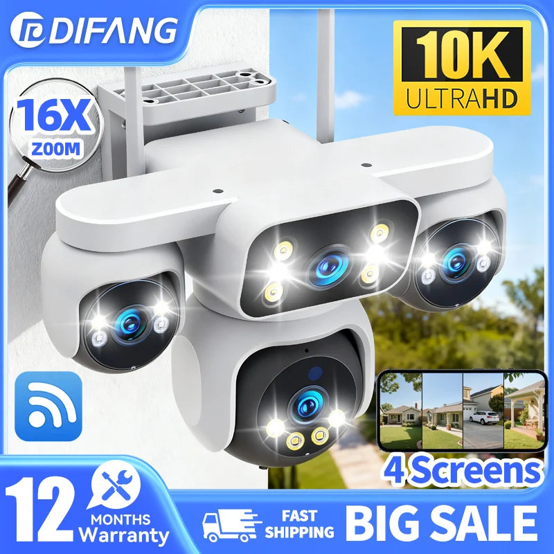 DiFang 20MP 10K 16X Zoom 4 Screens WiFi IP Camera Wireless Outdoor 4 Lens PTZ Human Auto Tracking Surveillance Cameras