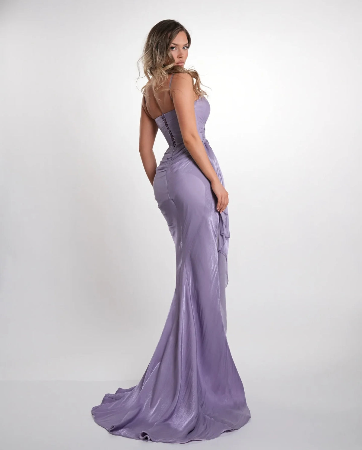 Ofherown Lavender Spaghetti Strap Evening Dress Prom Gown Deep V Neck High Slit Mermaid Maxi Formal Party Dress For Women