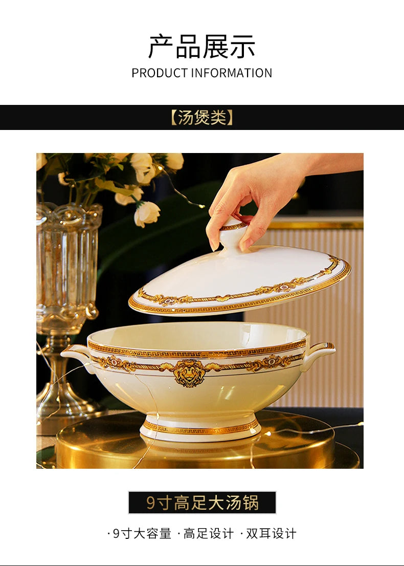 European Gold Luxury Tableware Designer Wedding Party Fine Bone China Dinnerware Sets Christmas Restaurant Vaisselle Dishes