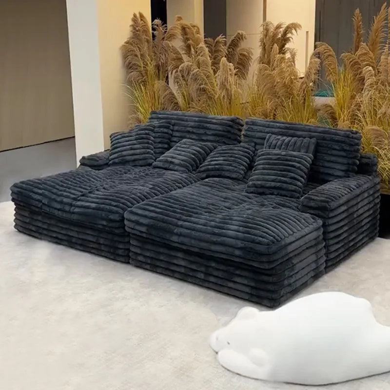 2025 New Vacuum Compression Shar Pei Dog Sofa Italian Minimalist Lazy Sofa Thick Striped Cloud Velvet Villa Large Sofa...