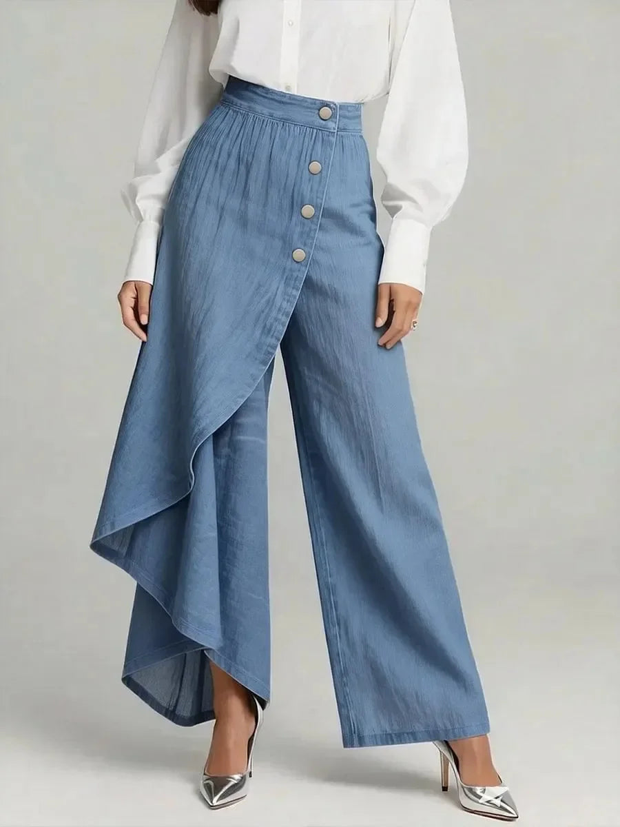 Y2K Pants Spring Summer Fashion Long Solid Color Casual Buckle Loose Wide Leg Pants Women Trousers Faux Denim