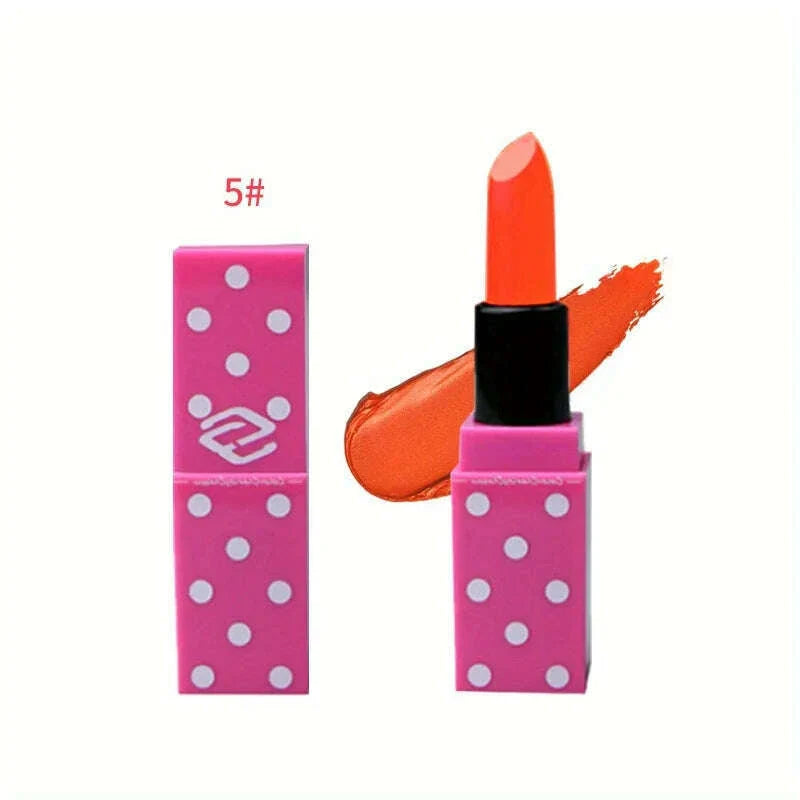 8 Colors Super Cute Girls Lipstick, Pink Polka Dots Design Long Lasting Non-fading Waterproof Velvet Lip Color, Non-Stick Cup