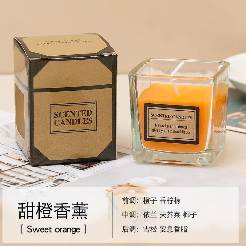 Candy Color Fragrance Candle Fragrance Environment Glass Square Cup Bedroom Household Decoration Small and Fresh