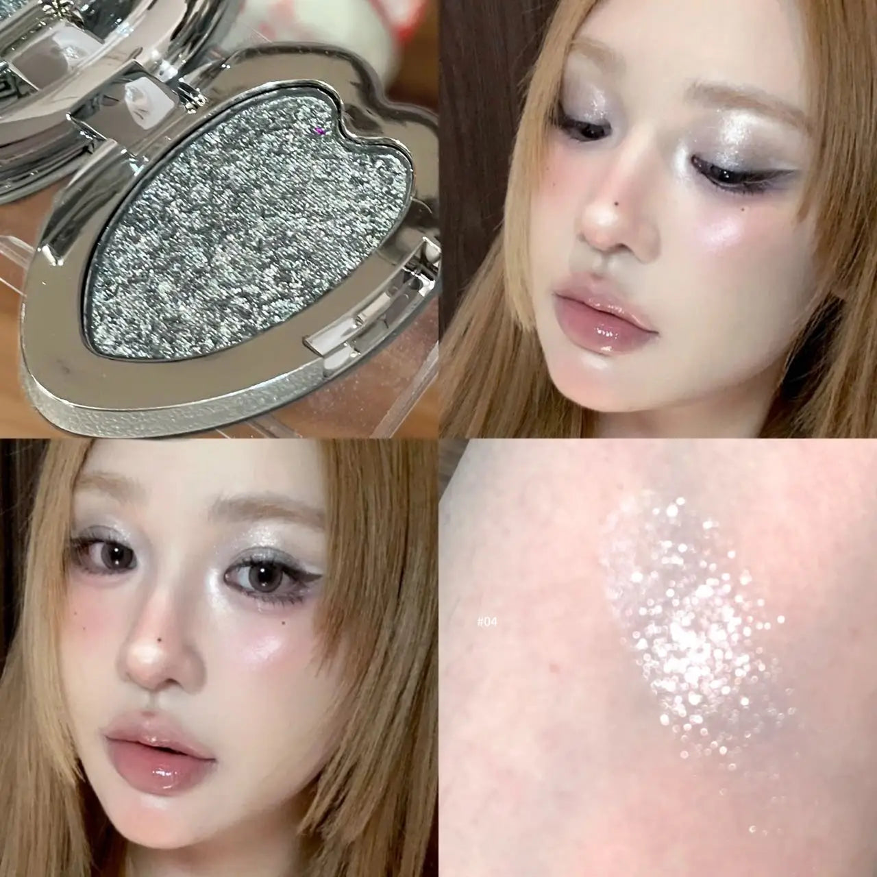 Pearlescent Blue Metallic Eyeshadow Palette Punk Smoky Purple Mashed Potato Waterproof Shimmer Glitter Heart-shaped Eye...