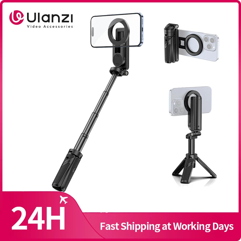 Ulanzi JJ03 Magnetic Phone Tripod Wireless Phone Grip Selfie Stick Desktop Tripod for iPhone 16 15 14 13 Pro Pro Max