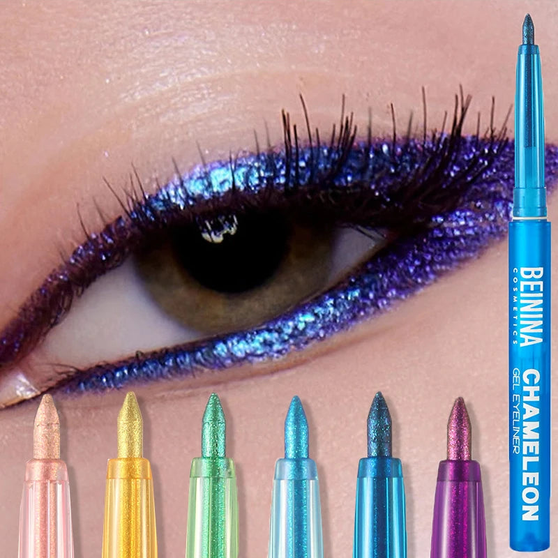 Shiny Chameleon Metallic Blue Eyeliner Gel Pen Eyeshadow Multicolor Eye Liner Pearlescent Polarized Glitter Eyes Pigment...