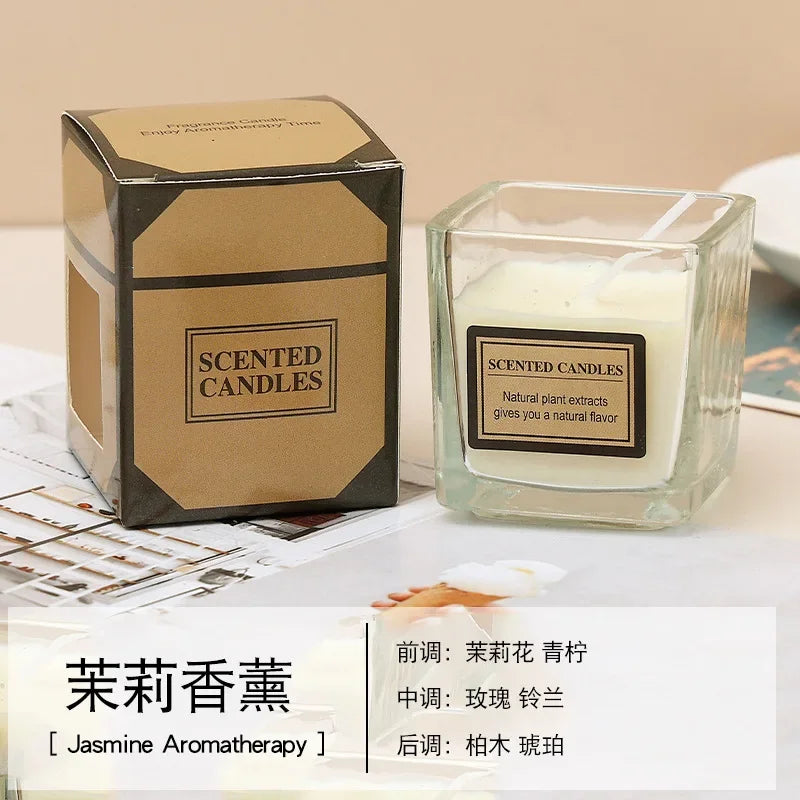 Candy Color Fragrance Candle Fragrance Environment Glass Square Cup Bedroom Household Decoration Small and Fresh