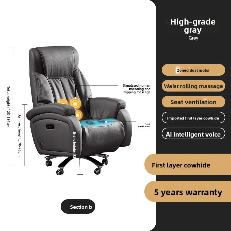 Electric Massage Boss Chair Heated Ventilated Gaming Chair Genuine Leather Executive Computer Seat Luxury Ergonomic Office Chair