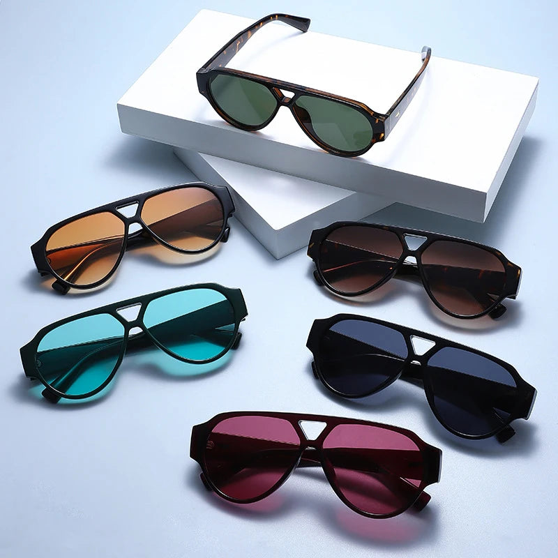 SO&EI Fashion Oversized Pilot Double Bridges Women Sunglasses Retro Rivets Men Red Green Shades UV400 Sun Glasses |...